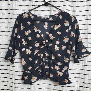 Crave Fame Tie Front Floral Blouse